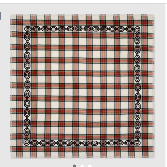 Gucci Interlocking GG Chain Tartan Scarf in White - Picture 1 of 5